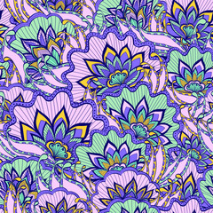 Spring pattern with violet handdrawn flowers