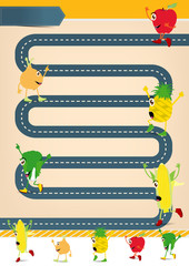 Road going up With Cartoon Fruits