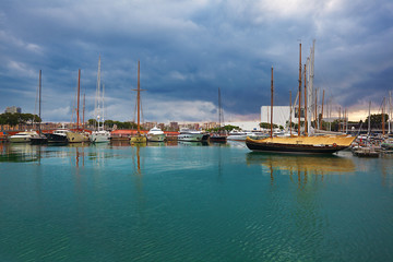 Port Vell - marina in Barcelona. Spain.