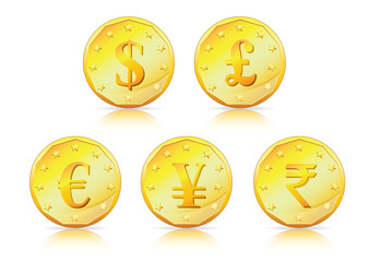 Fototapeta premium Currency symbols on Gold Coin.
