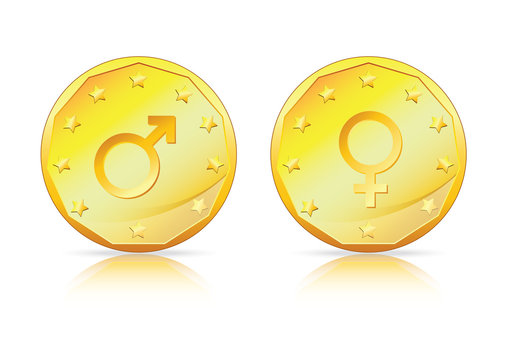Male and Female Symbol on Gold Coin