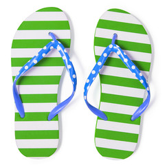 Green flip flops isolated on white with clipping path included w