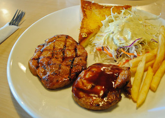 pork steak with salad
