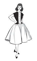 Fashion dressed woman (1950's 1960's style) Retro fashion party.