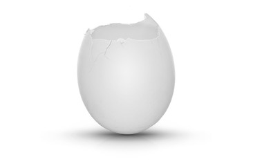 Cracked egg on white background with shadow - obrazy, fototapety, plakaty