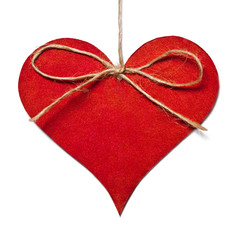 Red heart hanging in thread
