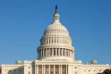 Crédence de cuisine en verre imprimé Lieux américains U.S. Capitol Dome Rear Face on Sunny Winter Day Blue Sky