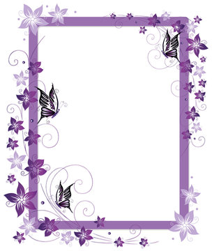 Ranke, Rahmen, Blüten, Schmetterlinge, lila, violett