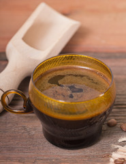 Coffee cup on a wooden table.