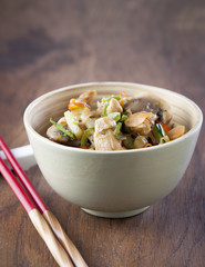 Wok with vegetables and chicken with soy sauce