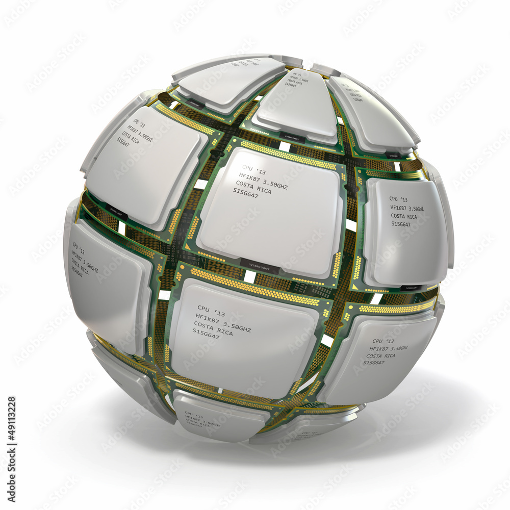 Poster CPU. Sphere from computer's processors .3d