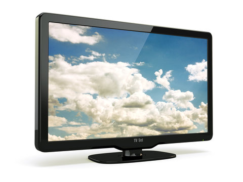 High Definition TV with cloud sky on screen.