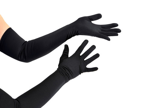 Woman arms with long black gloves