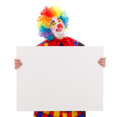 Clown with blank white board