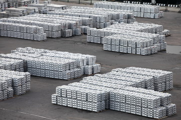 metal ingots  storage in the port