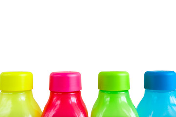 Colorful plastic water containers isolated on white