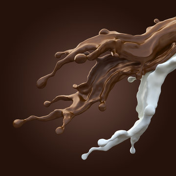 liquid milk and chocolate coffee splash isolated