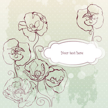 Vintage background with poppies flowers and place for  text.