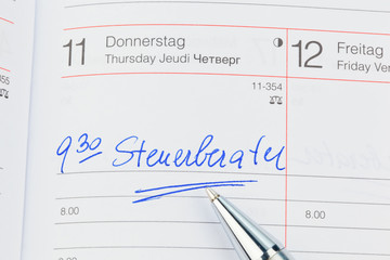 Eintrag im Kalender: Steuerberater
