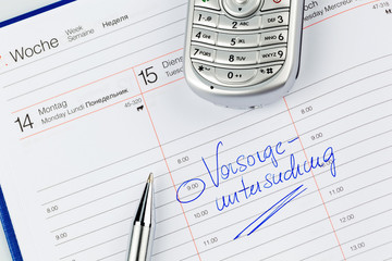 Eintrag im Kalender: Vorsorgeuntersuchung