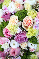 purple, pink and white wedding centerpiece