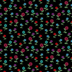 Fototapeta na wymiar Multicolored floral pattern on dark
