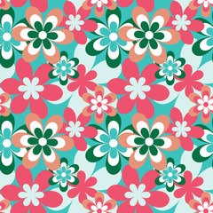 Fototapeta premium Seamless decorative pink and blue floral pattern