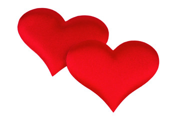 two red hearts isolated on white background