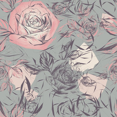 Vintage wallpaper with flowers / Vector illustration of roses - 49122260