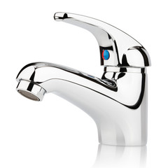 Closeup of faucet for water isolated on white with clipping path