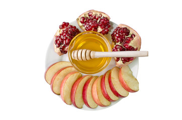 Cut into slices of apples, pomegranate and honey