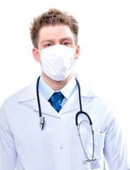 Medical doctor with stethoscope and surgical mask