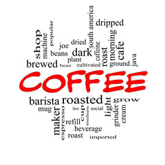 Coffee Word Cloud Concept in Red Caps