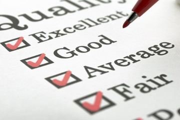 Obraz premium Quality Excellent Good Average Fair Poor check boxes