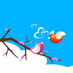 Crédence de cuisine en verre imprimé Oiseaux en cages Carte d& 39 amour de la Saint-Valentin ou carte de voeux avec de mignons oiseaux d& 39 amour.