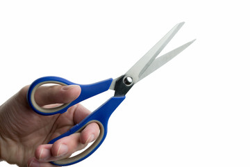 man holding scissors isolated on white background