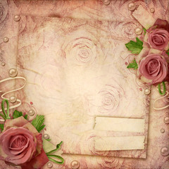 A vintage, textured paper background with roses