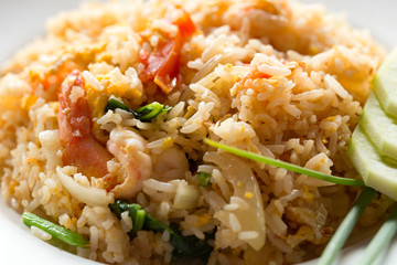 fried rice with shrimp close up