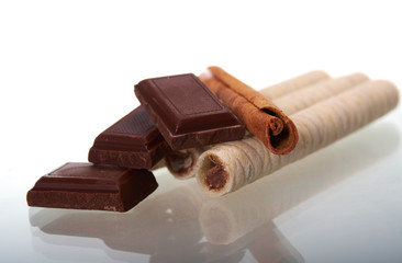 Chocolate with sticks of cinnamon