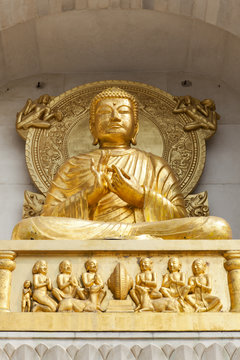 Buddha image at Vishwa Shanti Stupa, Rajgir.