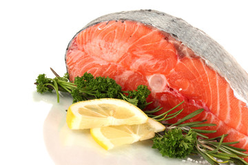 Fresh salmon steak, isolated on white