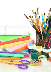 Fototapeta premium Colorful art supplies and school stationery for creative learning and education projects