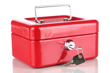 Closed red case isolated on white