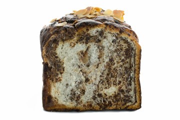 chocolate almond bread isolated on white background