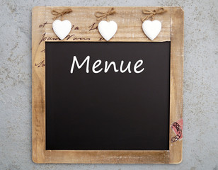 Menue Kreidetafel mit Herzen