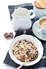 Chocolate muesli with milk