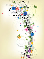 Naklejka premium Floral musical background with notes