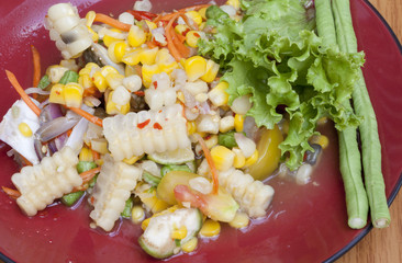 The spicy of boiled corn salad with crab