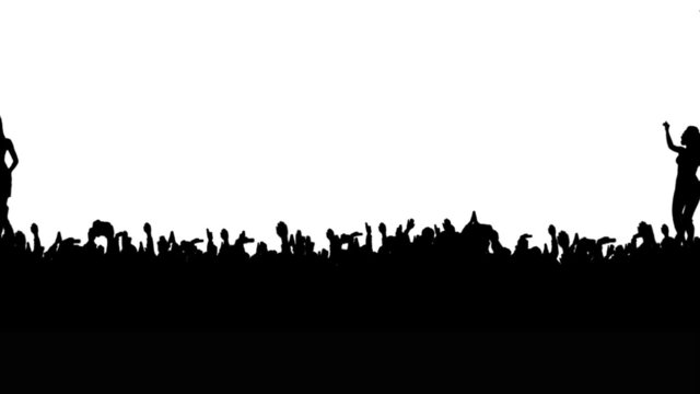 Crowd of people. White background, slow zoom