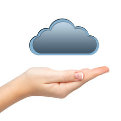 isolated woman's hand holding a cloud